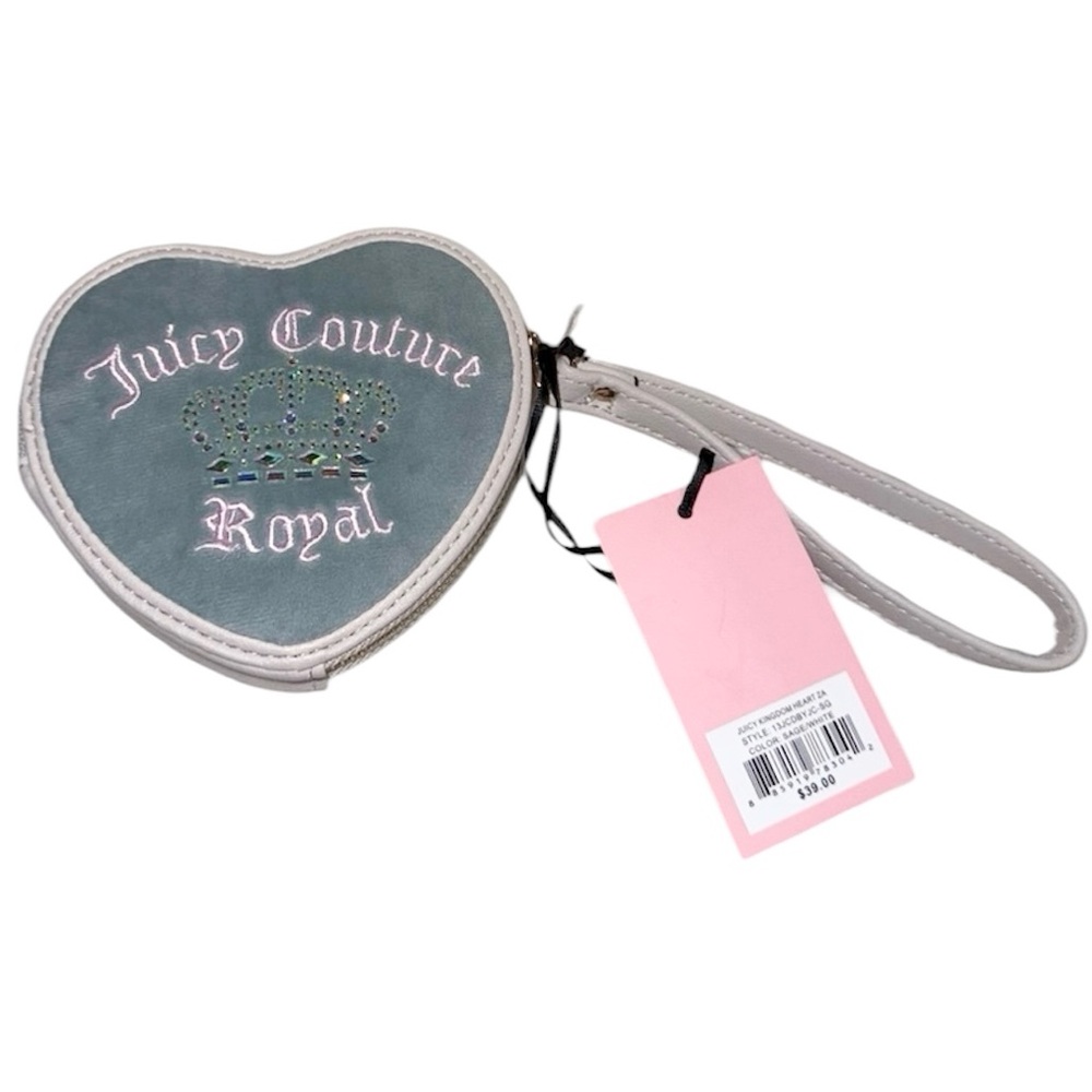 NWT Juicy Couture Juicy Kingdom Royal Heart Zip Around in Sage/White $39
